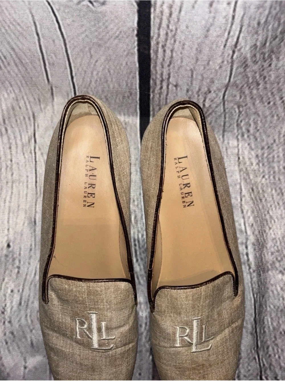 Lauren Ralph Lauren Tan Oxford Loafers Slipper Shoes Embroidered  Logo 8 1/2 B